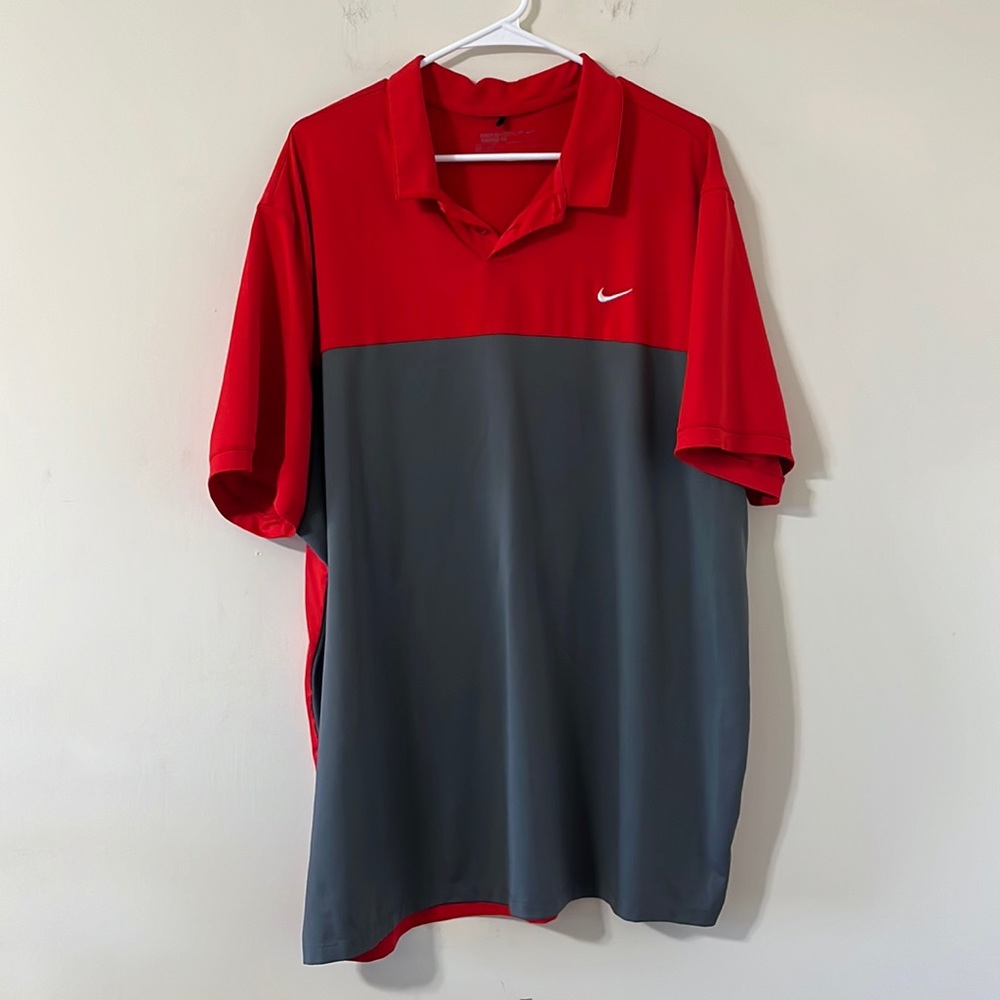 Nike Golf Dri-Fit Standard Fit Colorblock Red Grey Polo Size XXL